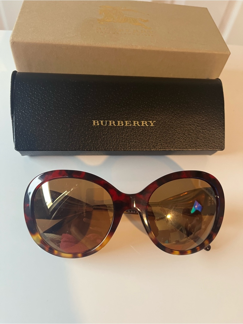 Burberry Tortoiseshell Oversized Round Sunglasses with Brown Lenses